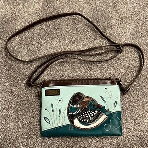 Chala Teal and Brown Loon Mom and Baby Crossbody Bag